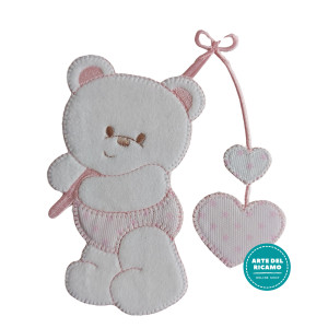 Iron-on Patch - Teddy Bear Peach Hearts - Pink